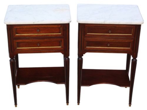 fig 1. Antique c.1925 Pair of Mahogany & Marble Bedside Tables