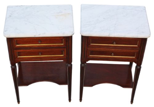 fig 2. Antique c.1925 Pair of Mahogany & Marble Bedside Tables