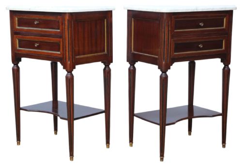 fig 3. Antique c.1925 Pair of Mahogany & Marble Bedside Tables