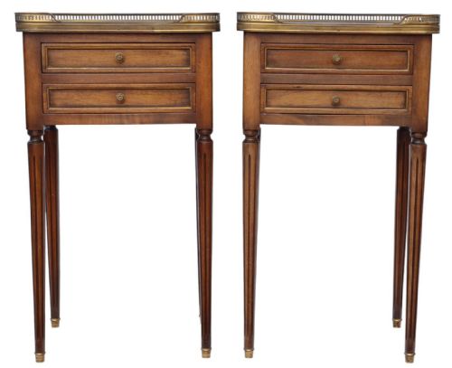 Antique C.1925 Pair of Mahogany & Marble Bedside Tables