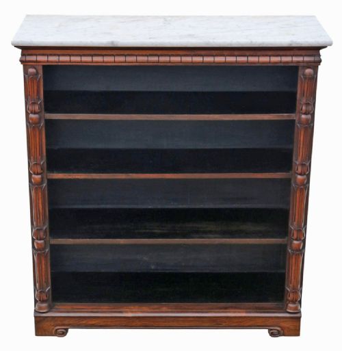 ANTIQUE 19TH CENTURY SOFTWOOD ADJUSTABLE BOOKCASE WITH ROSEWOOD VENEER AND PATINATED MARBLE TOP - ADDITIONAL PHOTO 1