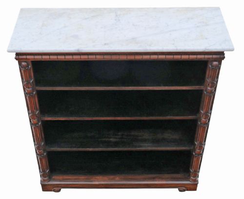 ANTIQUE 19TH CENTURY SOFTWOOD ADJUSTABLE BOOKCASE WITH ROSEWOOD VENEER AND PATINATED MARBLE TOP - ADDITIONAL PHOTO 2