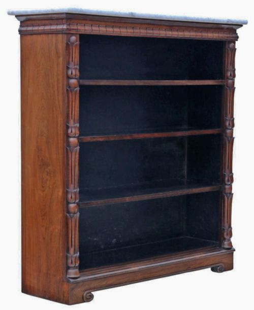 ANTIQUE 19TH CENTURY SOFTWOOD ADJUSTABLE BOOKCASE WITH ROSEWOOD VENEER AND PATINATED MARBLE TOP - ADDITIONAL PHOTO 4