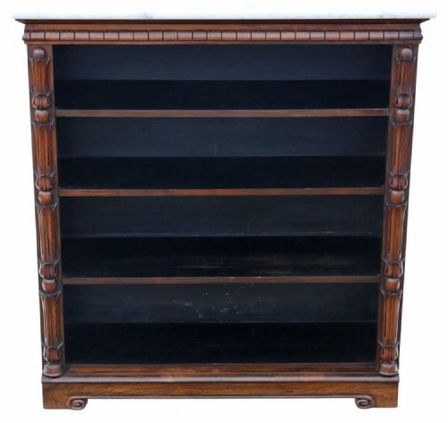 ANTIQUE 19TH CENTURY SOFTWOOD ADJUSTABLE BOOKCASE WITH ROSEWOOD VENEER AND PATINATED MARBLE TOP - ADDITIONAL PHOTO 3