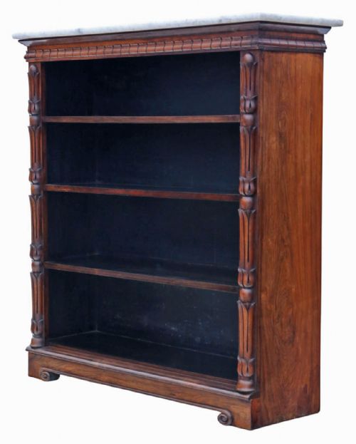 ANTIQUE 19TH CENTURY SOFTWOOD ADJUSTABLE BOOKCASE WITH ROSEWOOD VENEER AND PATINATED MARBLE TOP - ADDITIONAL PHOTO 5