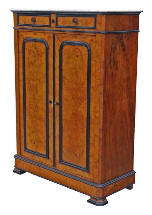 ANTIQUE 19TH CENTURY EBONISED BURR WALNUT CABINET WITH MARBLE TOP - ADDITIONAL PHOTO 2