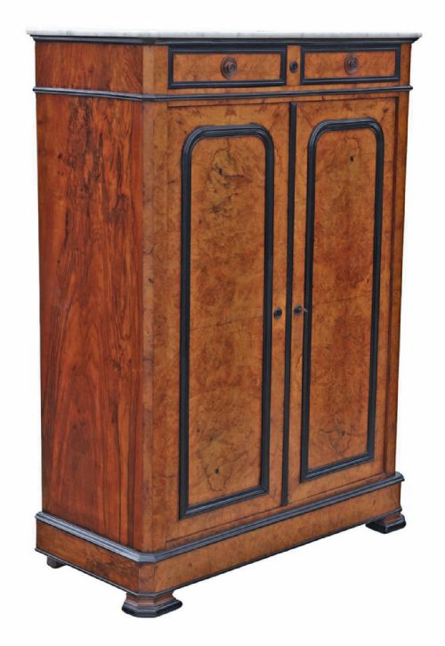 ANTIQUE 19TH CENTURY EBONISED BURR WALNUT CABINET WITH MARBLE TOP - ADDITIONAL PHOTO 4