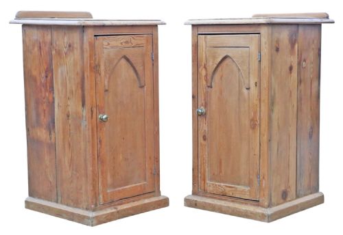 fig 2. Antique Pair of 19th Century Victorian Gothic Bedside Tables 