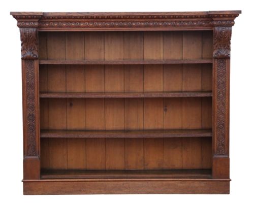 ANTIQUE 19TH CENTURY LARGE CARVED OAK BOOKCASE FINE QUALITY COUNTRY HOUSE STYLE - ADDITIONAL PHOTO 2
