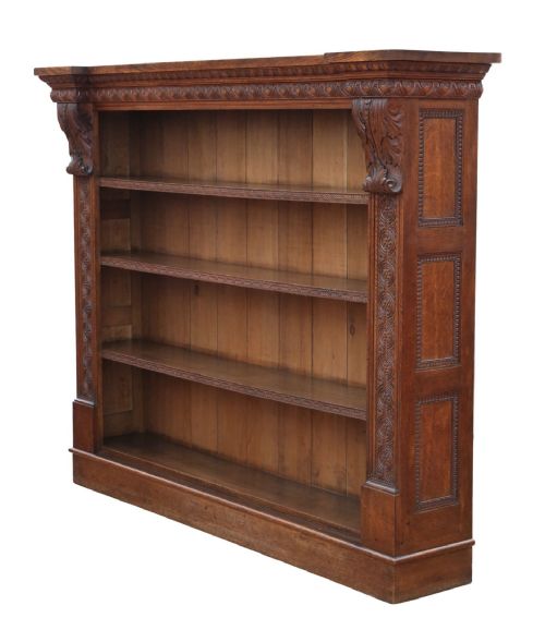 ANTIQUE 19TH CENTURY LARGE CARVED OAK BOOKCASE FINE QUALITY COUNTRY HOUSE STYLE - ADDITIONAL PHOTO 3
