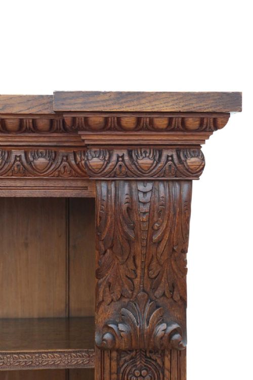 ANTIQUE 19TH CENTURY LARGE CARVED OAK BOOKCASE FINE QUALITY COUNTRY HOUSE STYLE - ADDITIONAL PHOTO 5