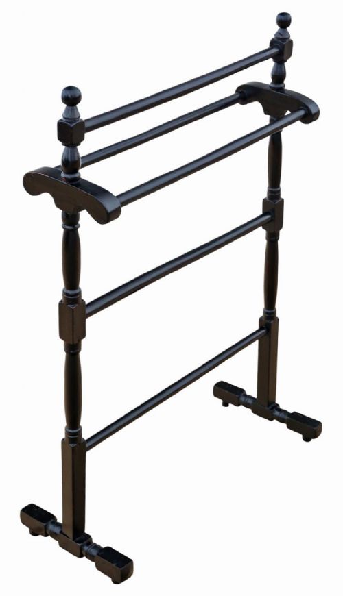 ANTIQUE C1900 BLACK EBONISED TOWEL STAND 5 RAILS - ADDITIONAL PHOTO 1