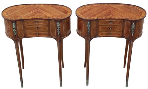 ANTIQUE C1925 PAIR OF KIDNEYSHAPED INLAID VENEER BEDSIDE TABLES FINE QUALITY - ADDITIONAL PHOTO 1