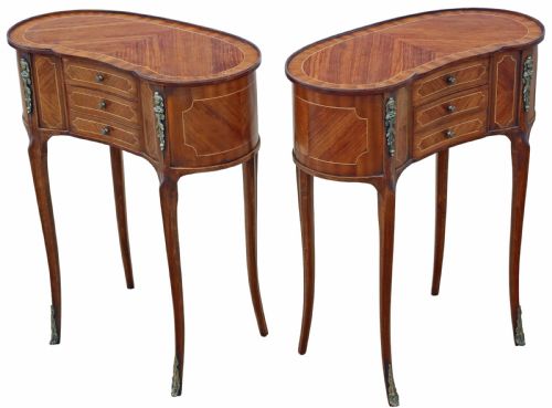 ANTIQUE C1925 PAIR OF KIDNEYSHAPED INLAID VENEER BEDSIDE TABLES FINE QUALITY - ADDITIONAL PHOTO 2