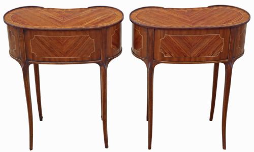 ANTIQUE C1925 PAIR OF KIDNEYSHAPED INLAID VENEER BEDSIDE TABLES FINE QUALITY - ADDITIONAL PHOTO 5