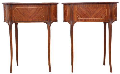 ANTIQUE C1925 PAIR OF KIDNEYSHAPED INLAID VENEER BEDSIDE TABLES FINE QUALITY - ADDITIONAL PHOTO 6
