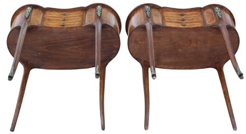 ANTIQUE C1925 PAIR OF KIDNEYSHAPED INLAID VENEER BEDSIDE TABLES FINE QUALITY - ADDITIONAL PHOTO 7