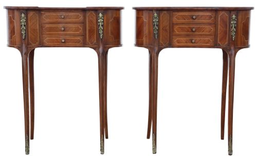 ANTIQUE C1925 PAIR OF KIDNEYSHAPED INLAID VENEER BEDSIDE TABLES FINE QUALITY - ADDITIONAL PHOTO 10