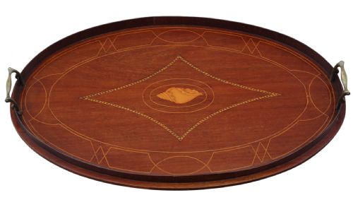 fig 1. Antique c.1900 Inlaid Mahogany Serving Tray – Fine Quality