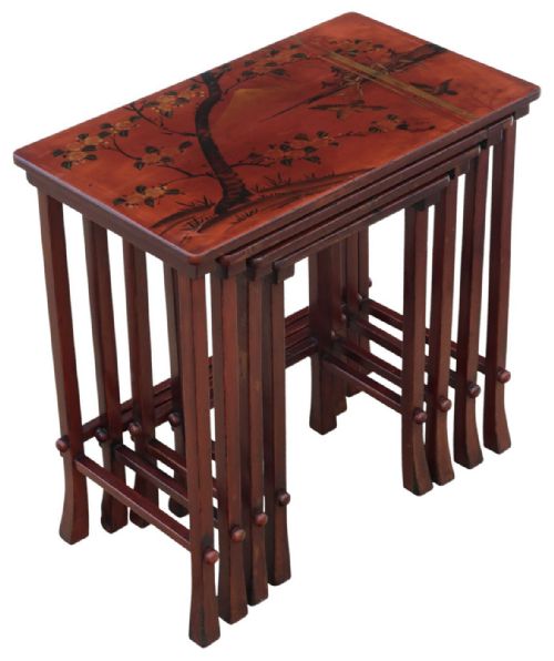 fig 1. Antique c.1900 Japanese Red Lacquer Nest of 4 Side Tables – Fine Quality