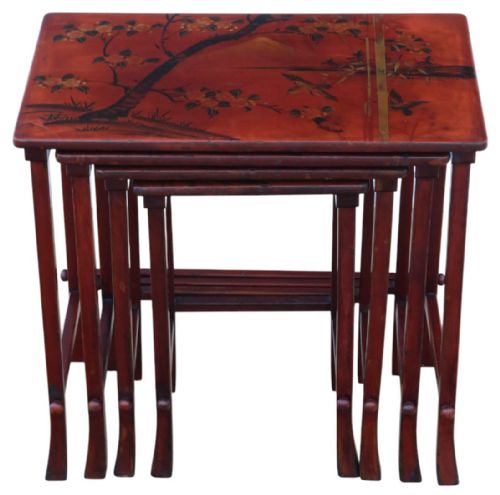 fig 2. Antique c.1900 Japanese Red Lacquer Nest of 4 Side Tables – Fine Quality