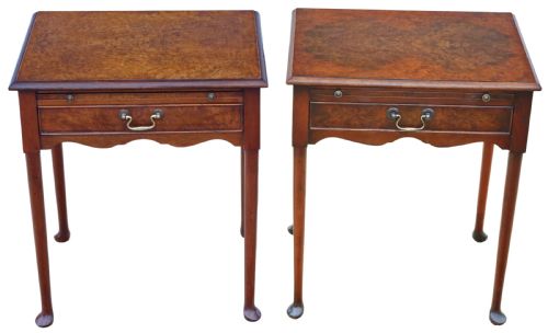 fig 1. Fine Quality Vintage Mid-Century C1950 Pair of Burr Walnut Bedside Tables from The Savoy Hotel, London