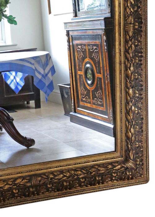ANTIQUE 19TH CENTURY VERY LARGE GILT OVERMANTLE MIRROR FINE QUALITY - ADDITIONAL PHOTO 4