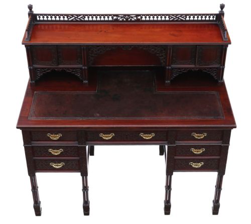 fig 1. Antique Victorian Mahogany Twin Pedestal Desk by Edwards & Roberts - High Quality