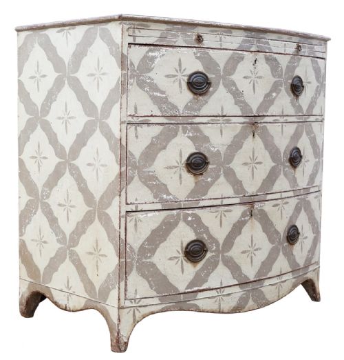 ANTIQUE 19TH CENTURY BOW FRONT PAINTED AND DECORATED CHEST OF DRAWERS HIGH QUALITY - ADDITIONAL PHOTO 1