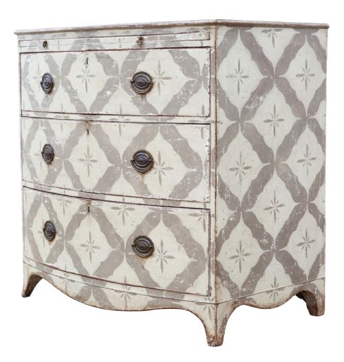 ANTIQUE 19TH CENTURY BOW FRONT PAINTED AND DECORATED CHEST OF DRAWERS HIGH QUALITY - ADDITIONAL PHOTO 2