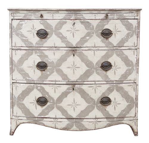 ANTIQUE 19TH CENTURY BOW FRONT PAINTED AND DECORATED CHEST OF DRAWERS HIGH QUALITY - ADDITIONAL PHOTO 3