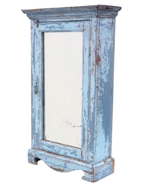 fig 1. Antique c.1900 Distressed Blue Painted Wall Cabinet – Early 20th Century