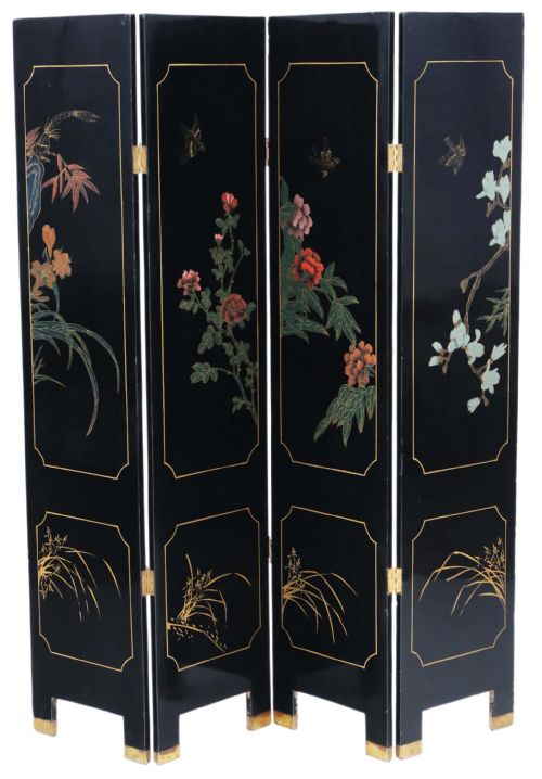 ANTIQUE C1900 LARGE VICTORIAN CHINOISERIE BLACK LACQUER PAPIER MCH DRESSING SCREEN FINE QUALITY - ADDITIONAL PHOTO 1