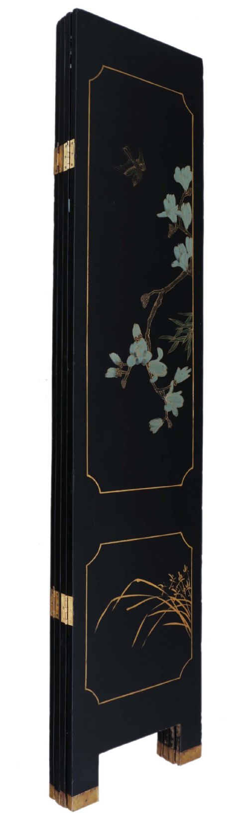 ANTIQUE C1900 LARGE VICTORIAN CHINOISERIE BLACK LACQUER PAPIER MCH DRESSING SCREEN FINE QUALITY - ADDITIONAL PHOTO 7