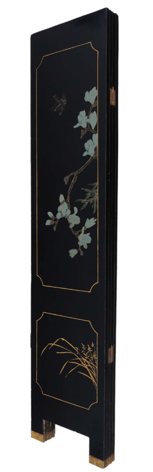 ANTIQUE C1900 LARGE VICTORIAN CHINOISERIE BLACK LACQUER PAPIER MCH DRESSING SCREEN FINE QUALITY - ADDITIONAL PHOTO 8