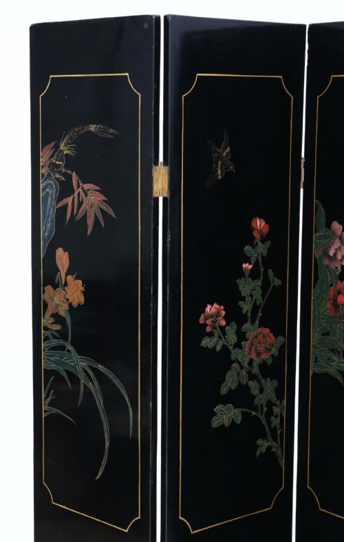 ANTIQUE C1900 LARGE VICTORIAN CHINOISERIE BLACK LACQUER PAPIER MCH DRESSING SCREEN FINE QUALITY - ADDITIONAL PHOTO 9