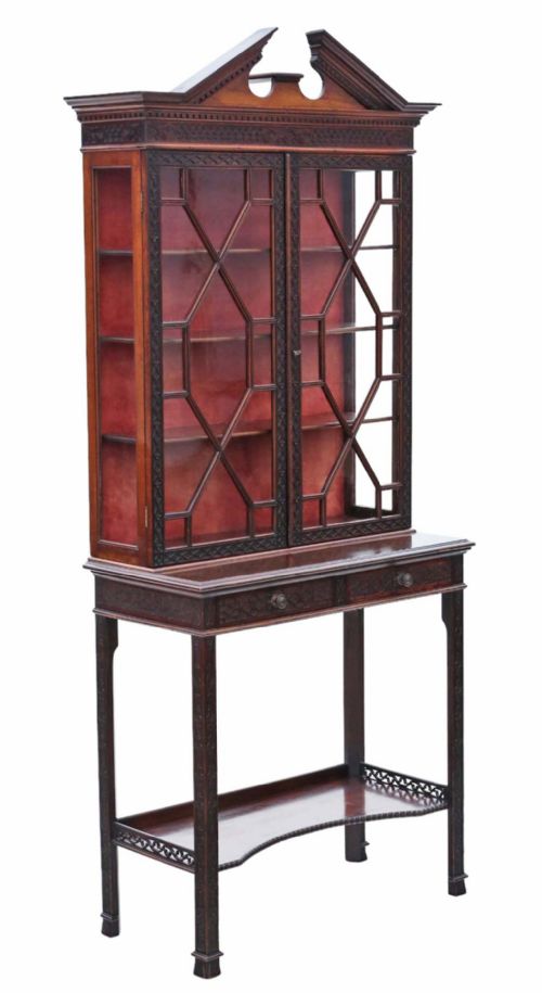 19TH CENTURY ANTIQUE MAHOGANY CHINOISERIE PIER DISPLAY CABINET EDWARDS ROBERTS - ADDITIONAL PHOTO 1