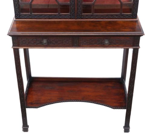 19TH CENTURY ANTIQUE MAHOGANY CHINOISERIE PIER DISPLAY CABINET EDWARDS ROBERTS - ADDITIONAL PHOTO 2