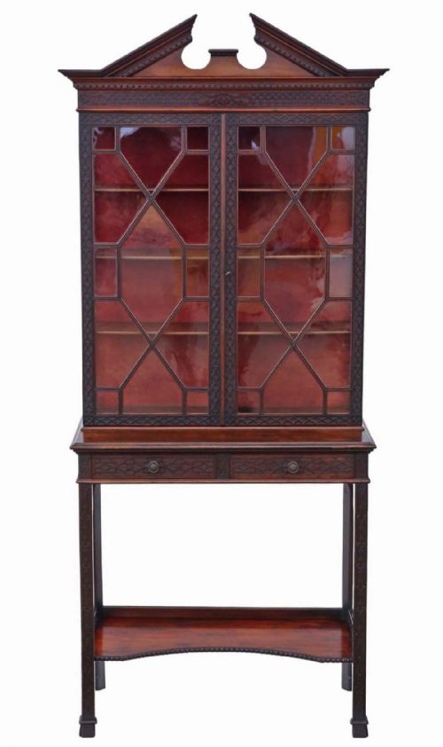 19TH CENTURY ANTIQUE MAHOGANY CHINOISERIE PIER DISPLAY CABINET EDWARDS ROBERTS - ADDITIONAL PHOTO 4