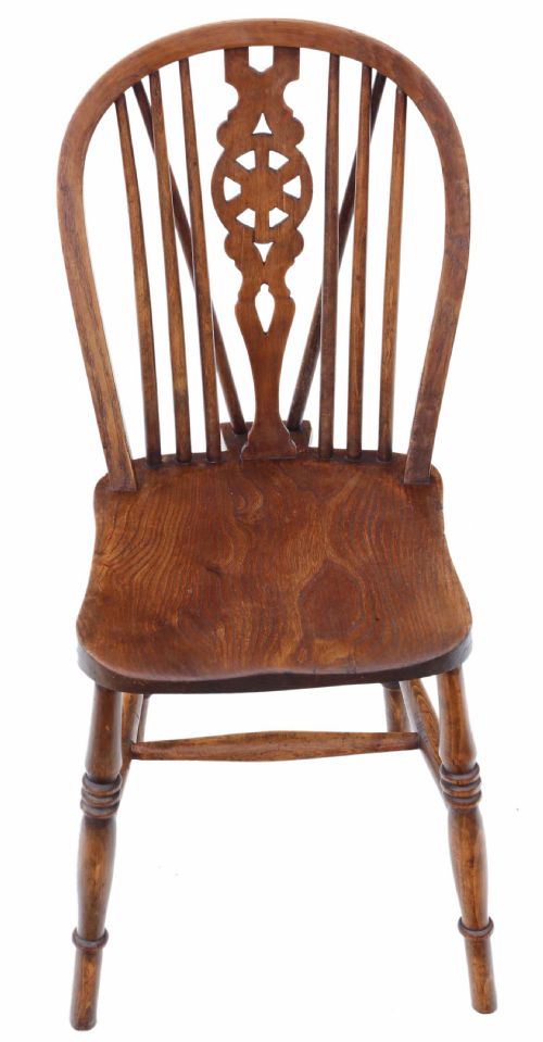 fig 1. Antique C1910 harlequin set of 8 (6 plus 2) ash elm and beech dining chairs 