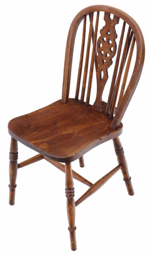 fig 2. Antique C1910 harlequin set of 8 (6 plus 2) ash elm and beech dining chairs 