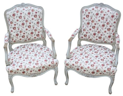 ANTIQUE C1900 FRENCH PAIR OF PAINTED ARMCHAIRS QUALITY PERIOD SEATING - ADDITIONAL PHOTO 1