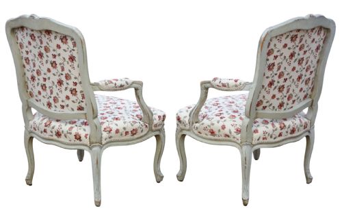 ANTIQUE C1900 FRENCH PAIR OF PAINTED ARMCHAIRS QUALITY PERIOD SEATING - ADDITIONAL PHOTO 3