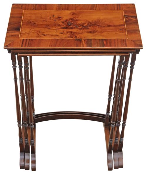 ANTIQUE 19TH CENTURY MAHOGANY NEST OF 3 TABLES YEW VENEER TOPS FINE QUALITY - ADDITIONAL PHOTO 2