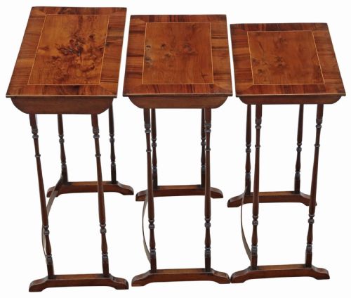 ANTIQUE 19TH CENTURY MAHOGANY NEST OF 3 TABLES YEW VENEER TOPS FINE QUALITY - ADDITIONAL PHOTO 6