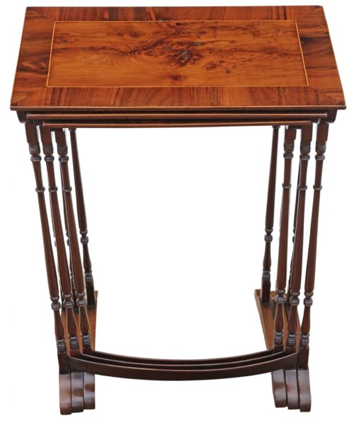 ANTIQUE 19TH CENTURY MAHOGANY NEST OF 3 TABLES YEW VENEER TOPS FINE QUALITY - ADDITIONAL PHOTO 8