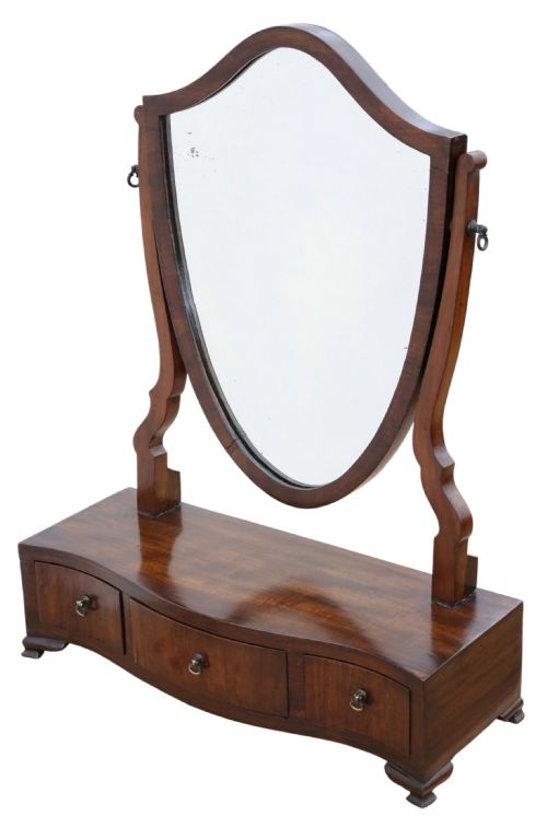 ANTIQUE 19TH CENTURY SERPENTINE MAHOGANY DRESSING TABLE MIRROR FINE QUALITY - ADDITIONAL PHOTO 1