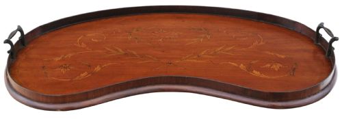 ANTIQUE 19TH CENTURY FINE QUALITY INLAID MAHOGANY KIDNEYSHAPED SERVING TRAY - ADDITIONAL PHOTO 1