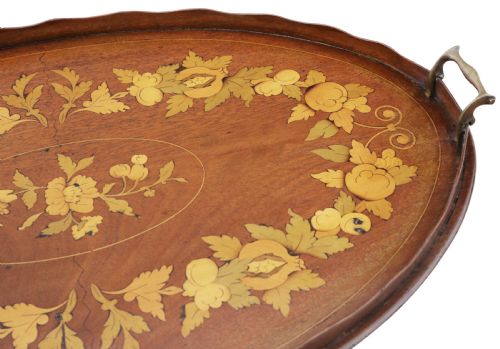 ANTIQUE 19TH CENTURY INLAID MAHOGANY SERVING TRAY - ADDITIONAL PHOTO 2