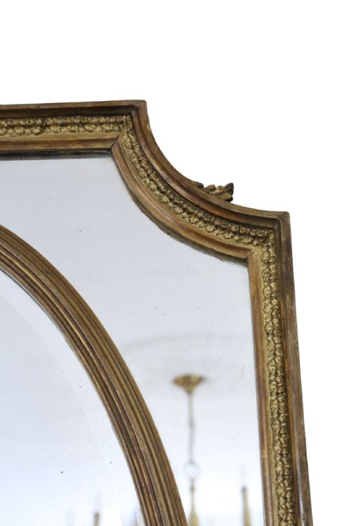 fig 1. Antique c.1900 Gilt Cushion Overmantle Wall Mirror with Bevel Edge Glass